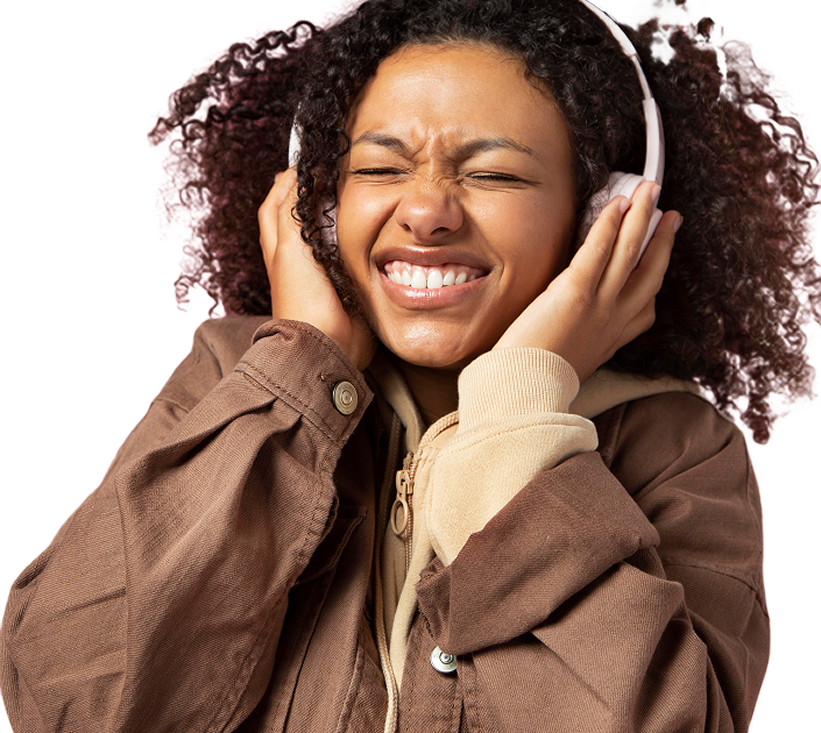 Woman listening to podcast